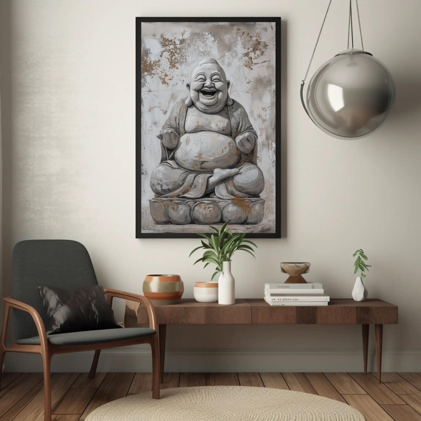 Laughing Buddha Canvas - Spiritual Wall Art | 24x36 Inch Abstract Canvas Print - Antarmada