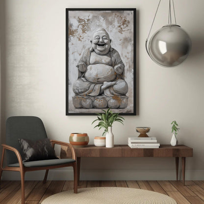Laughing Buddha Canvas - Spiritual Wall Art | 24x36 Inch Abstract Canvas Print - Antarmada