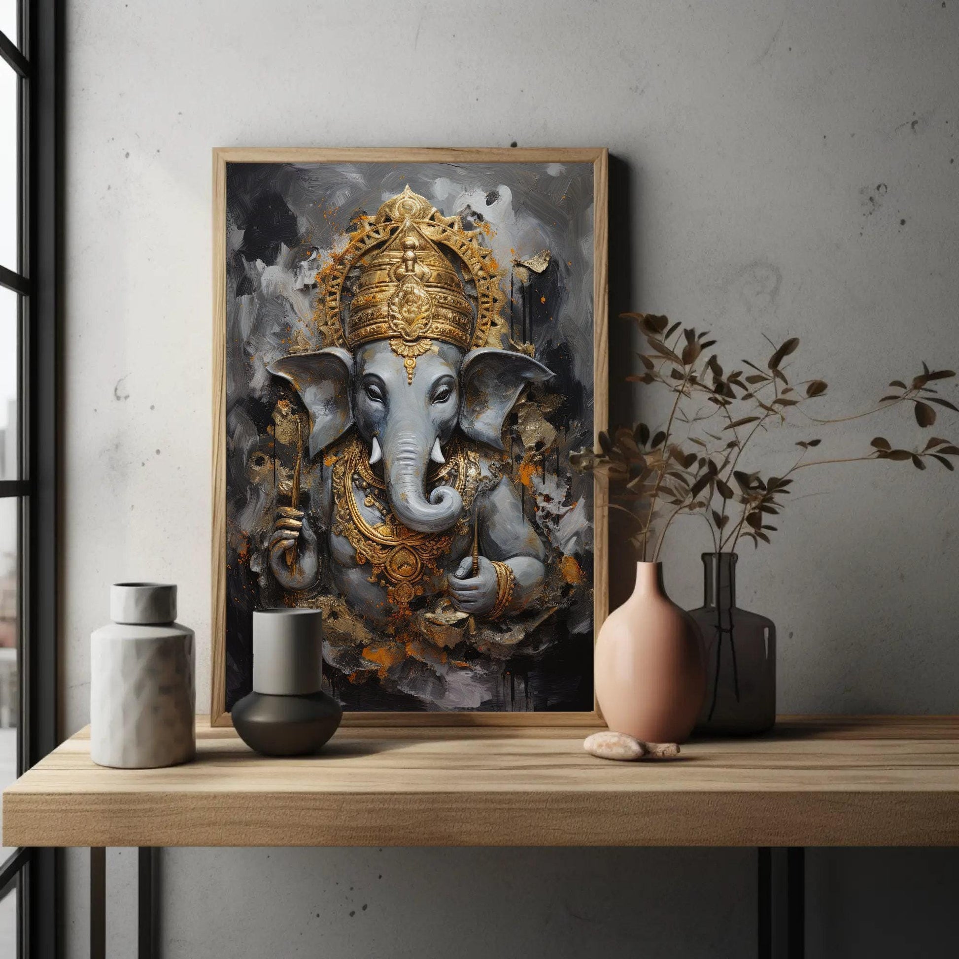 Lord Ganesh , Premium Hindu Home canvas wall art shown in a styled room (view 7)