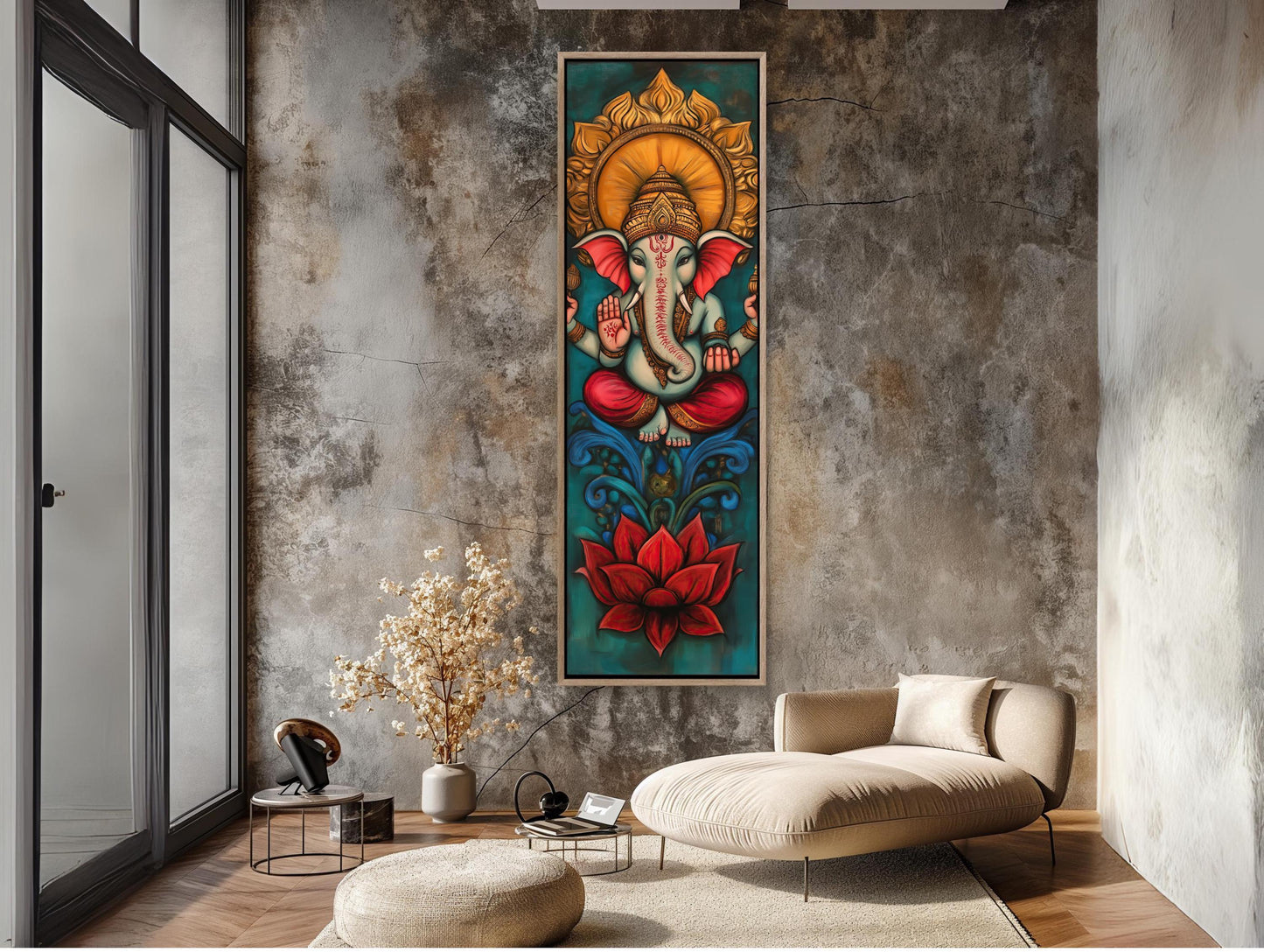 Lord Ganesha Canvas Print – Framed Vertical Wall Art | Sacred Hindu Decor - Antarmada