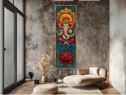 Lord Ganesha Canvas Print – Framed Vertical Wall Art | Sacred Hindu Decor - Antarmada