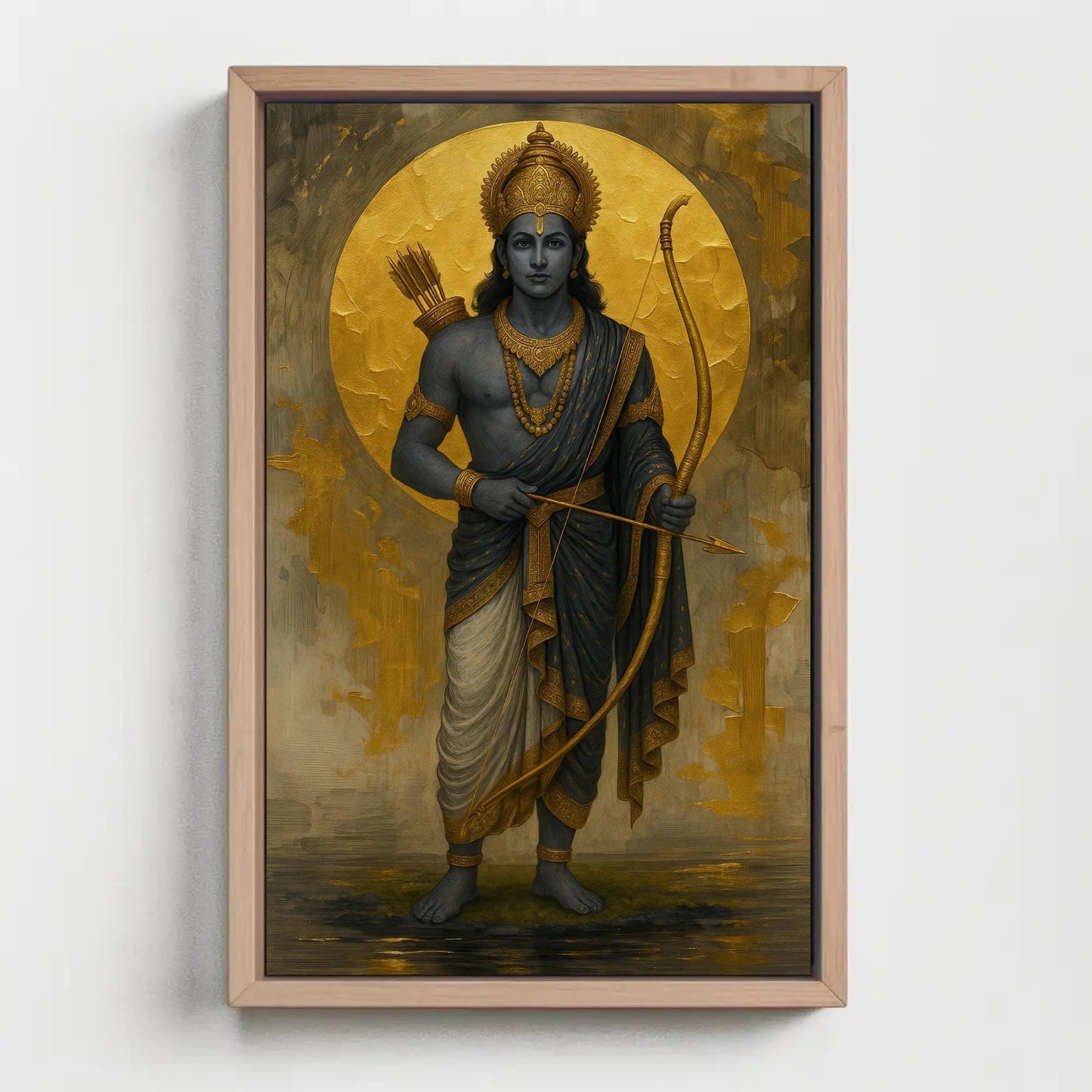 Lord Rama Canvas Print – Spiritual Indian Art with Golden Moon & Bow Arrow - Antarmada