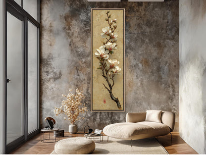 Magnolia Branch Canvas | Japandi Wall Art - Skinny Floral Print on Museum Grade Canvas - Antarmada