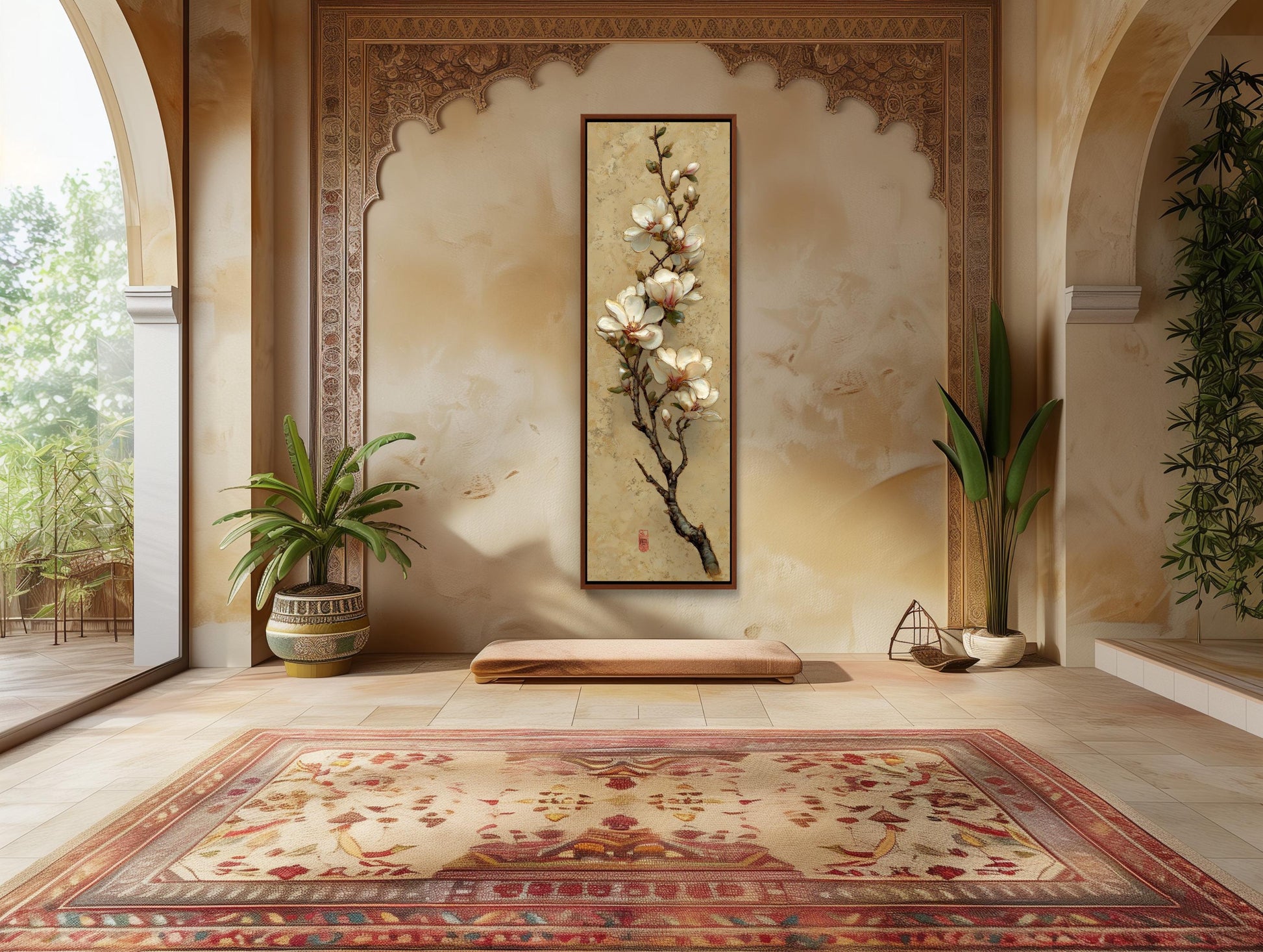 Magnolia Branch Canvas | Japandi Wall Art - Skinny Floral Print on Museum Grade Canvas - Antarmada