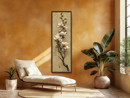 Magnolia Branch Canvas | Japandi Wall Art - Skinny Floral Print on Museum Grade Canvas - Antarmada