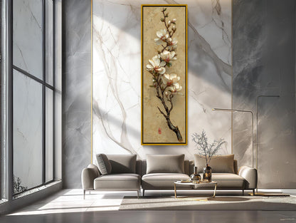 Magnolia Branch Canvas | Japandi Wall Art - Skinny Floral Print on Museum Grade Canvas - Antarmada