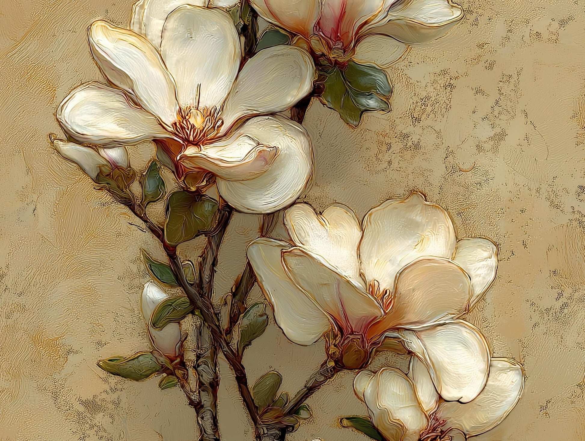 Magnolia Branch Canvas | Japandi Wall Art - Skinny Floral Print on Museum Grade Canvas - Antarmada