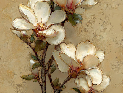 Magnolia Branch Canvas | Japandi Wall Art - Skinny Floral Print on Museum Grade Canvas - Antarmada