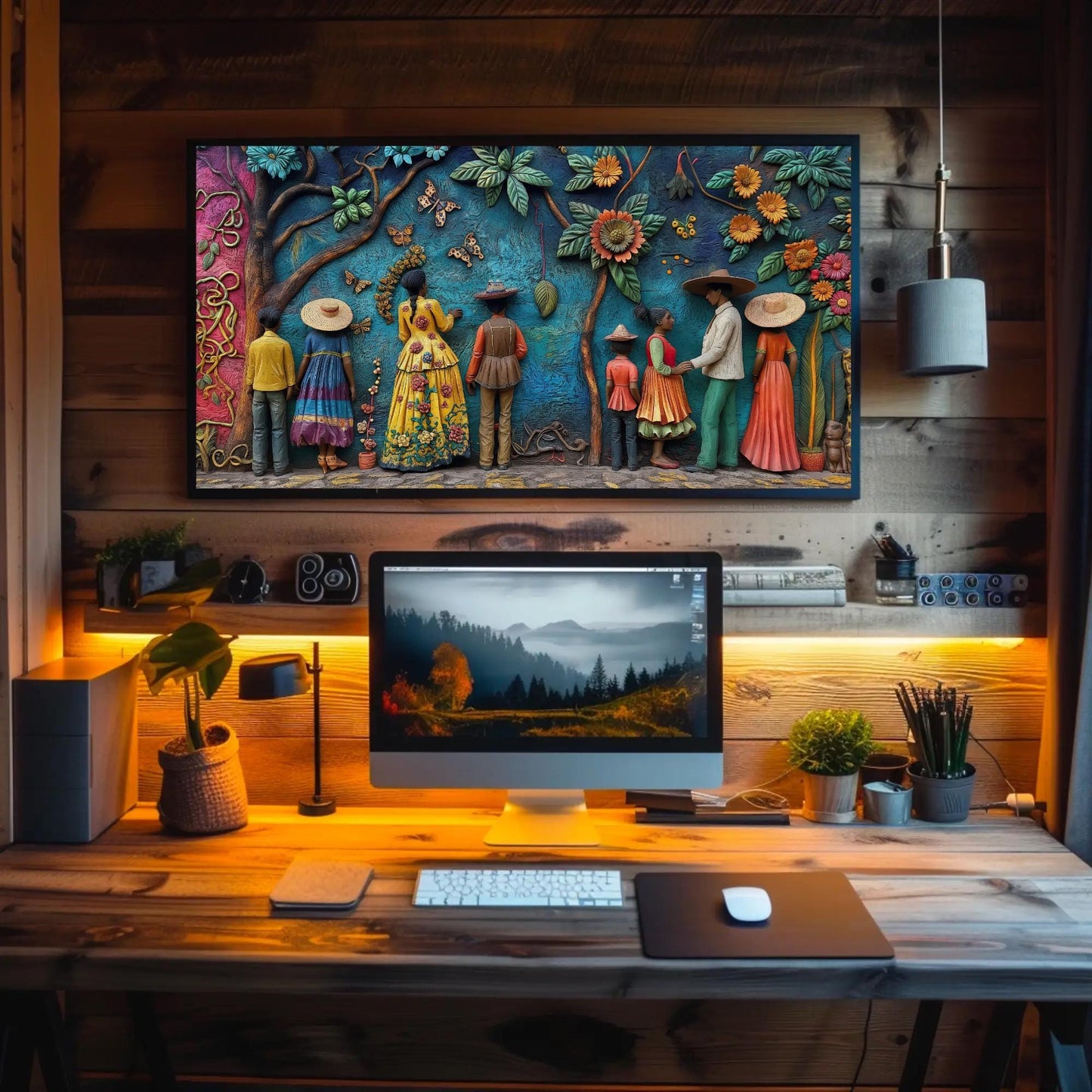 Mexican 3D , Vibrant Cultural Landscape canvas wall art shown in a styled room (view 8)