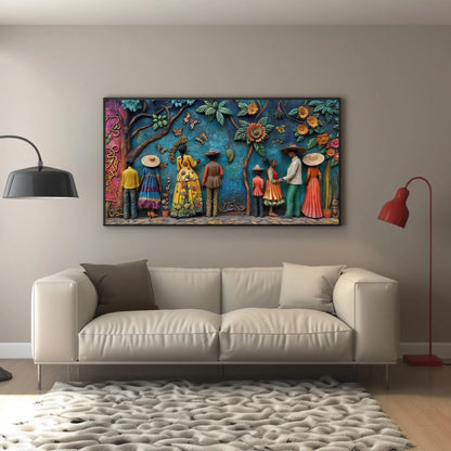 Mexican 3D , Vibrant Cultural Landscape canvas wall art shown in a styled room (view 2)