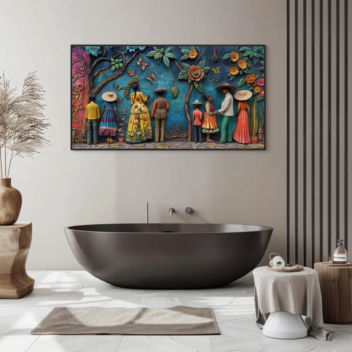 Mexican 3D , Vibrant Cultural Landscape canvas wall art shown in a styled room (view 6)