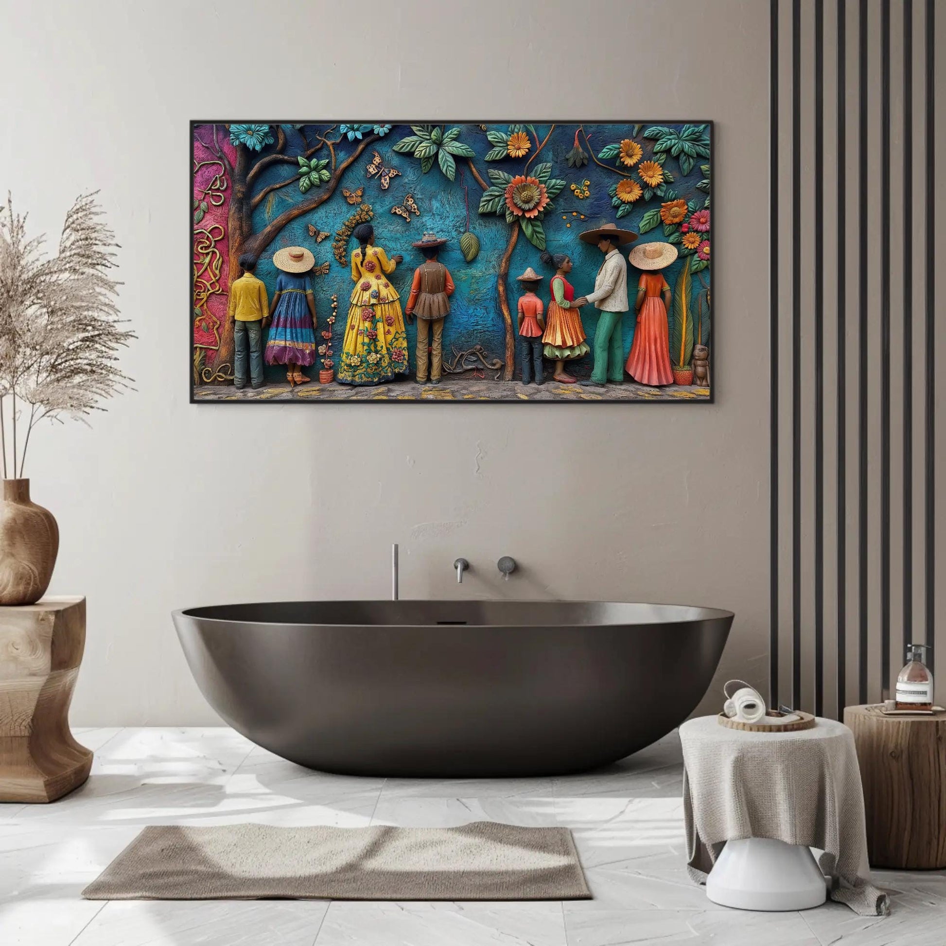 Mexican 3D , Vibrant Cultural Landscape canvas wall art shown in a styled room (view 6)