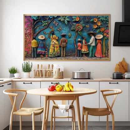 Mexican 3D , Vibrant Cultural Landscape canvas wall art shown in a styled room (view 3)