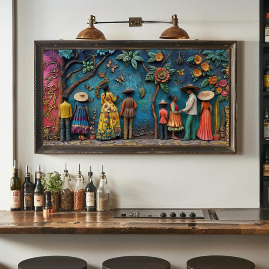 Mexican 3D Canvas Print, Vibrant Cultural Landscape Wall Art - Antarmada