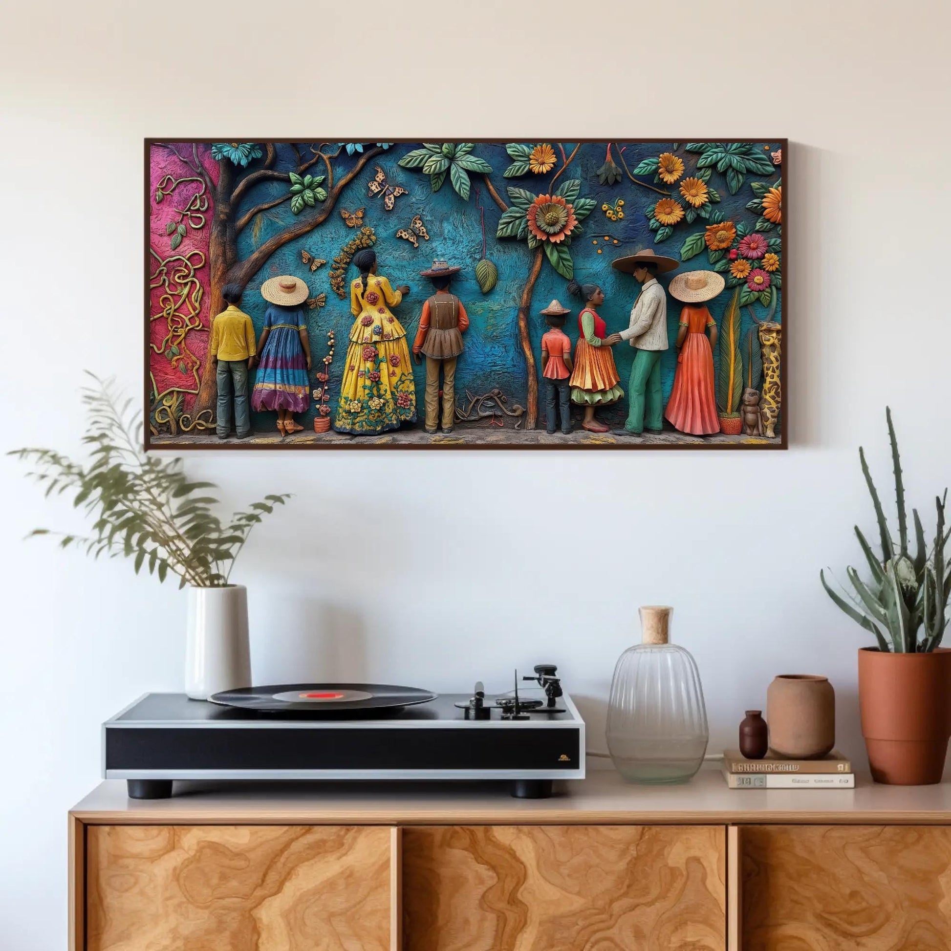 Mexican 3D , Vibrant Cultural Landscape canvas wall art shown in a styled room (view 5)