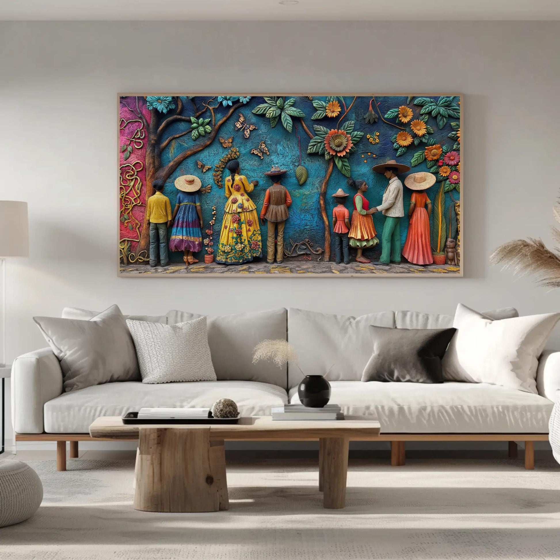 Mexican 3D , Vibrant Cultural Landscape canvas wall art shown in a styled room (view 7)