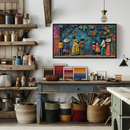 Mexican 3D , Vibrant Cultural Landscape canvas wall art shown in a styled room (view 4)