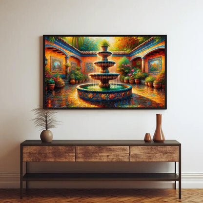 Mexican Courtyard Canvas | Vibrant Mexican Wall Art - Traditional Garden Print - Antarmada