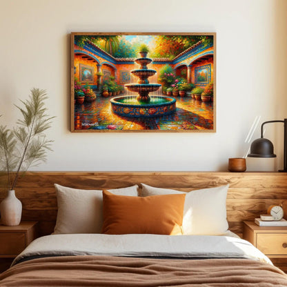 Mexican Courtyard Canvas | Vibrant Mexican Wall Art - Traditional Garden Print - Antarmada