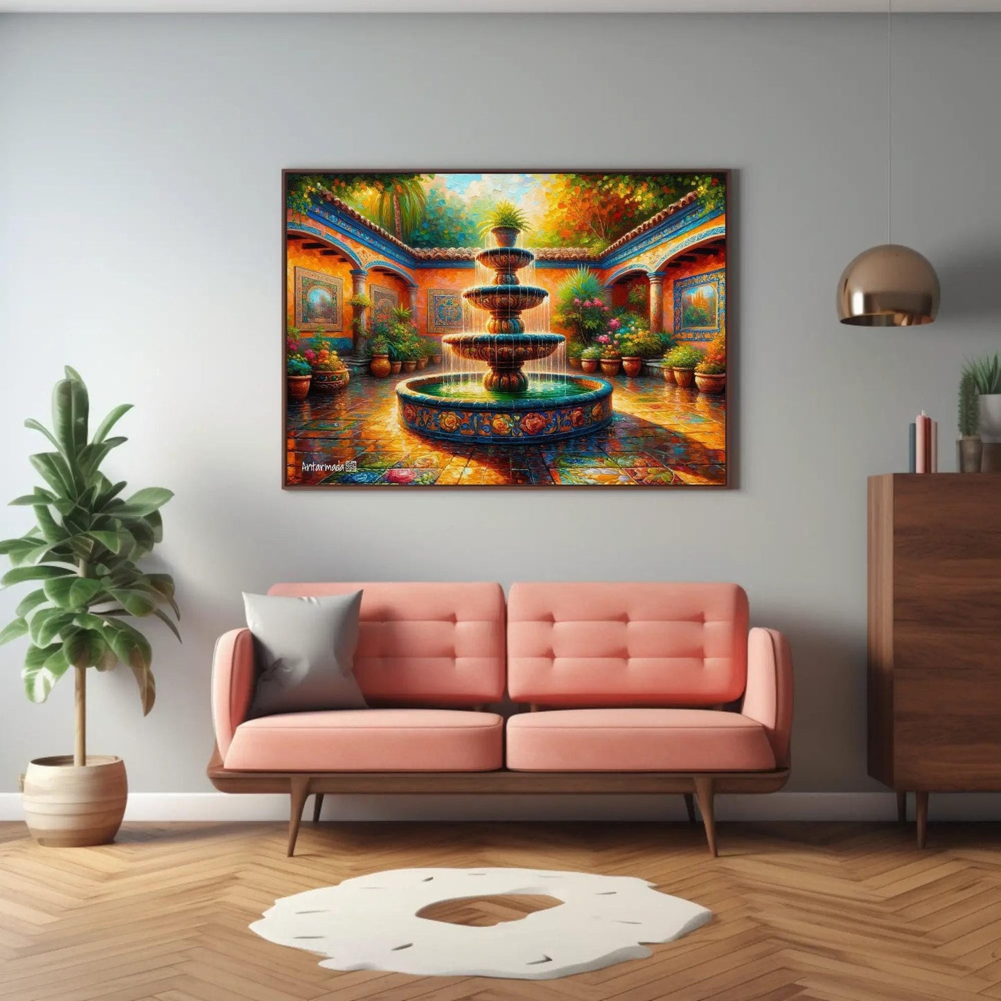 Mexican Courtyard Canvas | Vibrant Mexican Wall Art - Traditional Garden Print - Antarmada