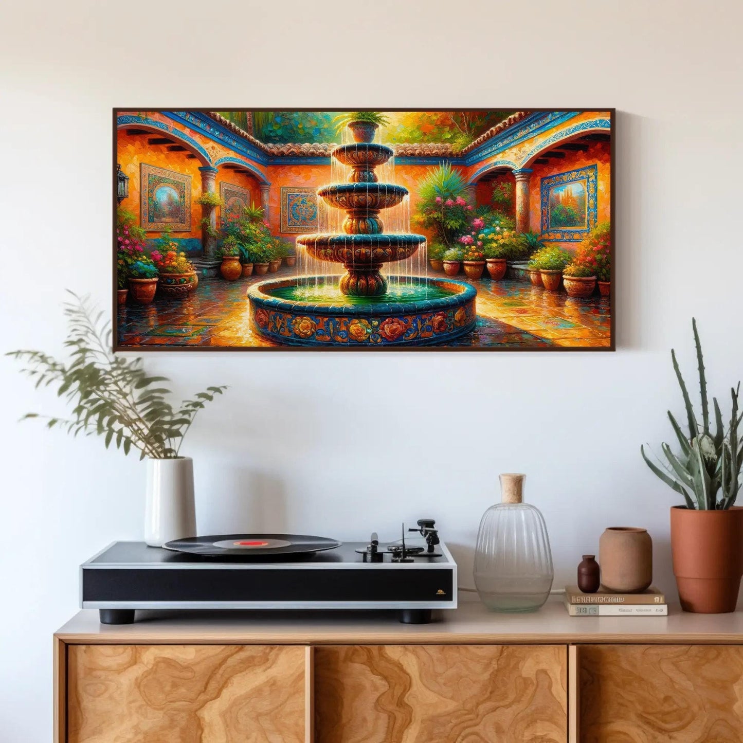 Mexican Courtyard Canvas | Vibrant Mexican Wall Art - Traditional Garden Print - Antarmada