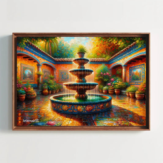 Mexican Courtyard Canvas | Vibrant Mexican Wall Art - Traditional Garden Print - Antarmada