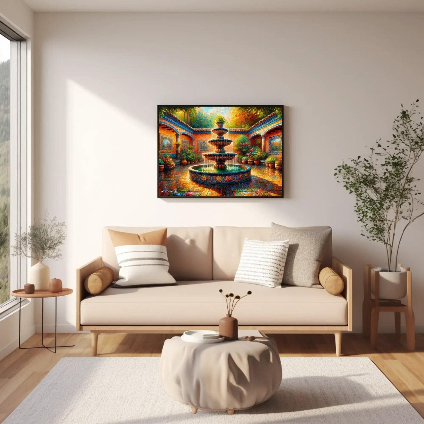 Mexican Courtyard Canvas | Vibrant Mexican Wall Art - Traditional Garden Print - Antarmada