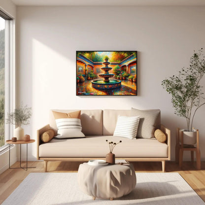 Mexican Courtyard Canvas | Vibrant Mexican Wall Art - Traditional Garden Print - Antarmada