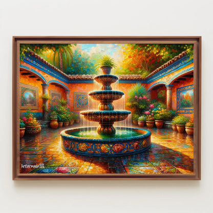 Mexican Courtyard Canvas | Vibrant Mexican Wall Art - Traditional Garden Print - Antarmada