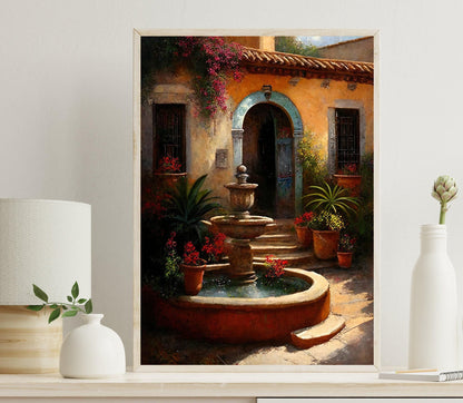 Mexican Courtyard Print - Colorful Garden Art | Latino Home Decor Canvas - Antarmada