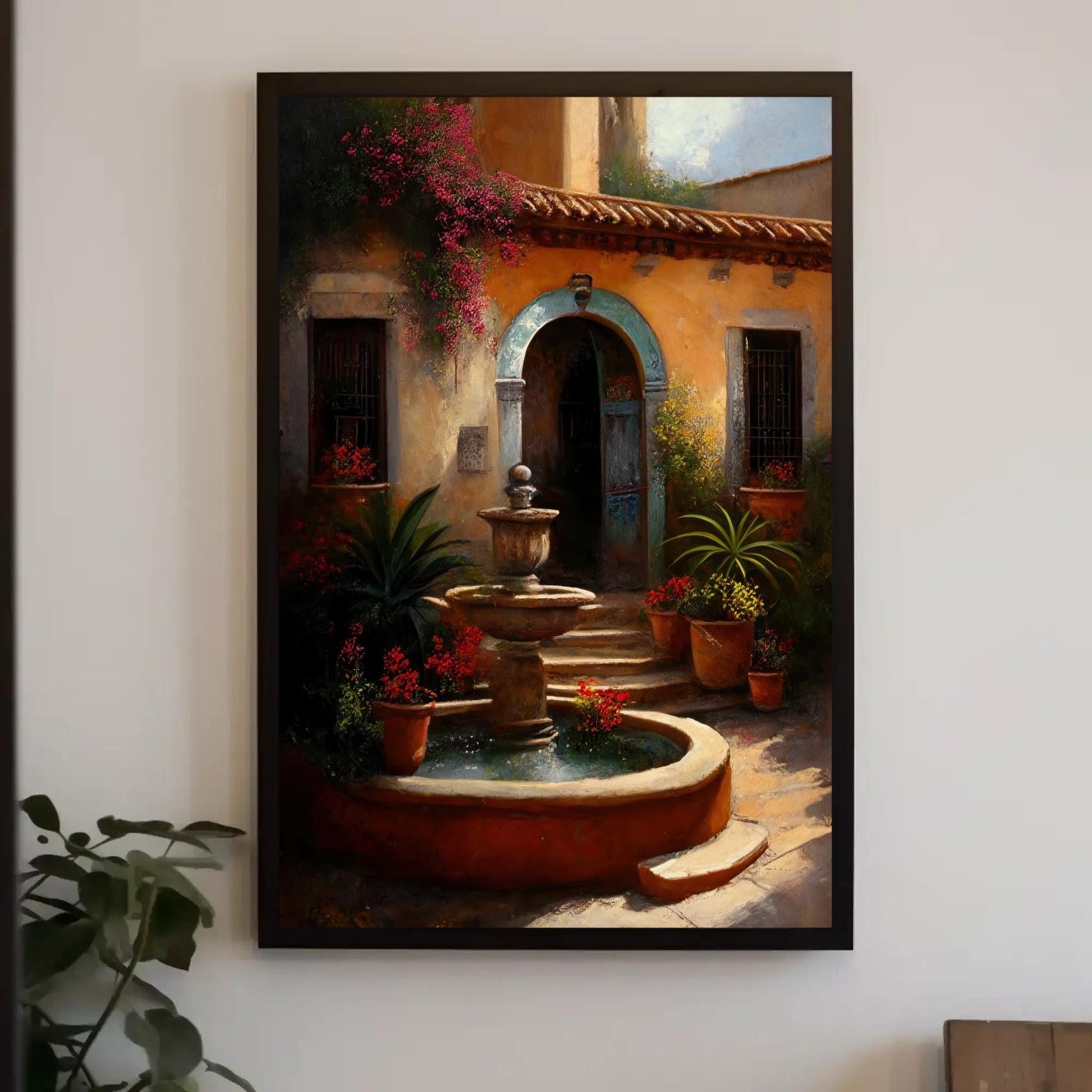 Mexican Courtyard Print - Colorful Garden Art | Latino Home Decor Canvas - Antarmada