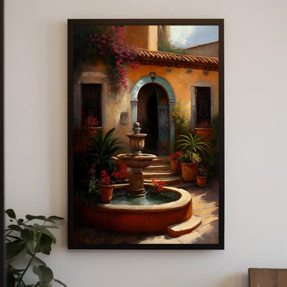 Mexican Courtyard Print - Colorful Garden Art | Latino Home Decor Canvas - Antarmada