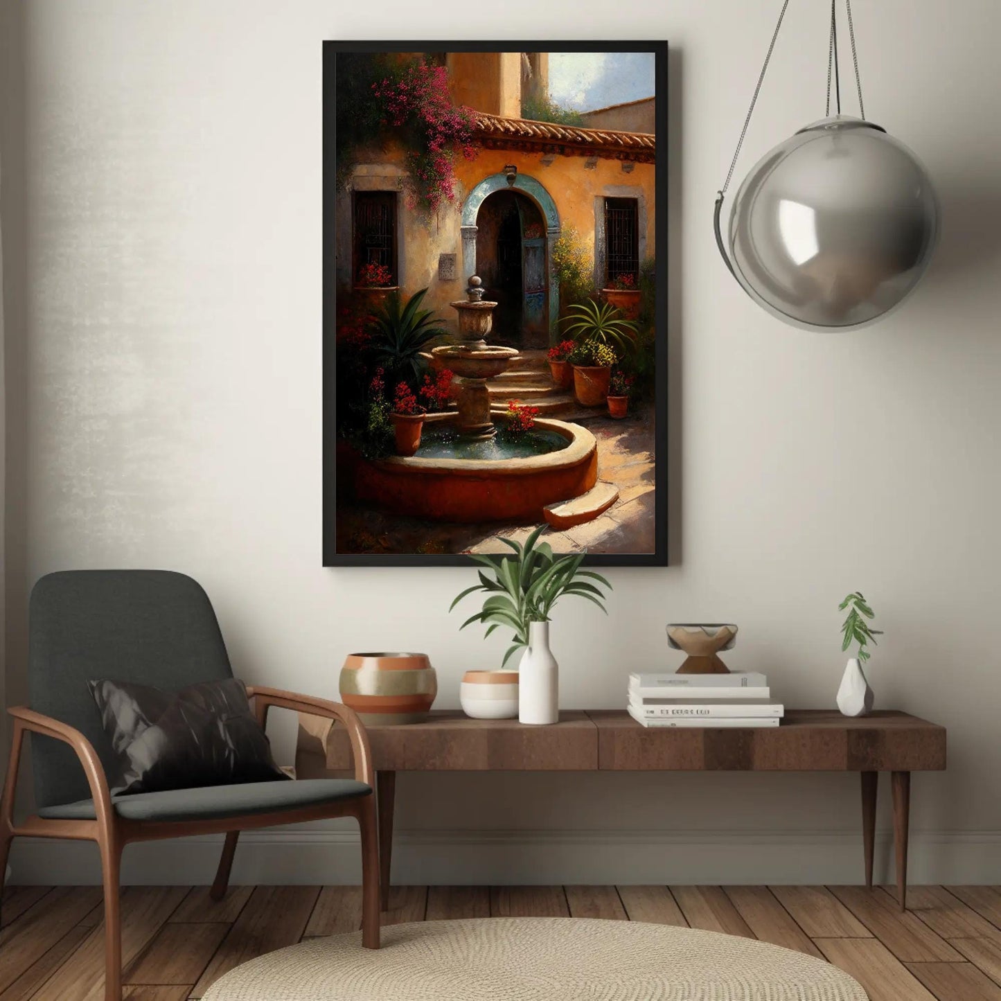 Mexican Courtyard Print - Colorful Garden Art | Latino Home Decor Canvas - Antarmada