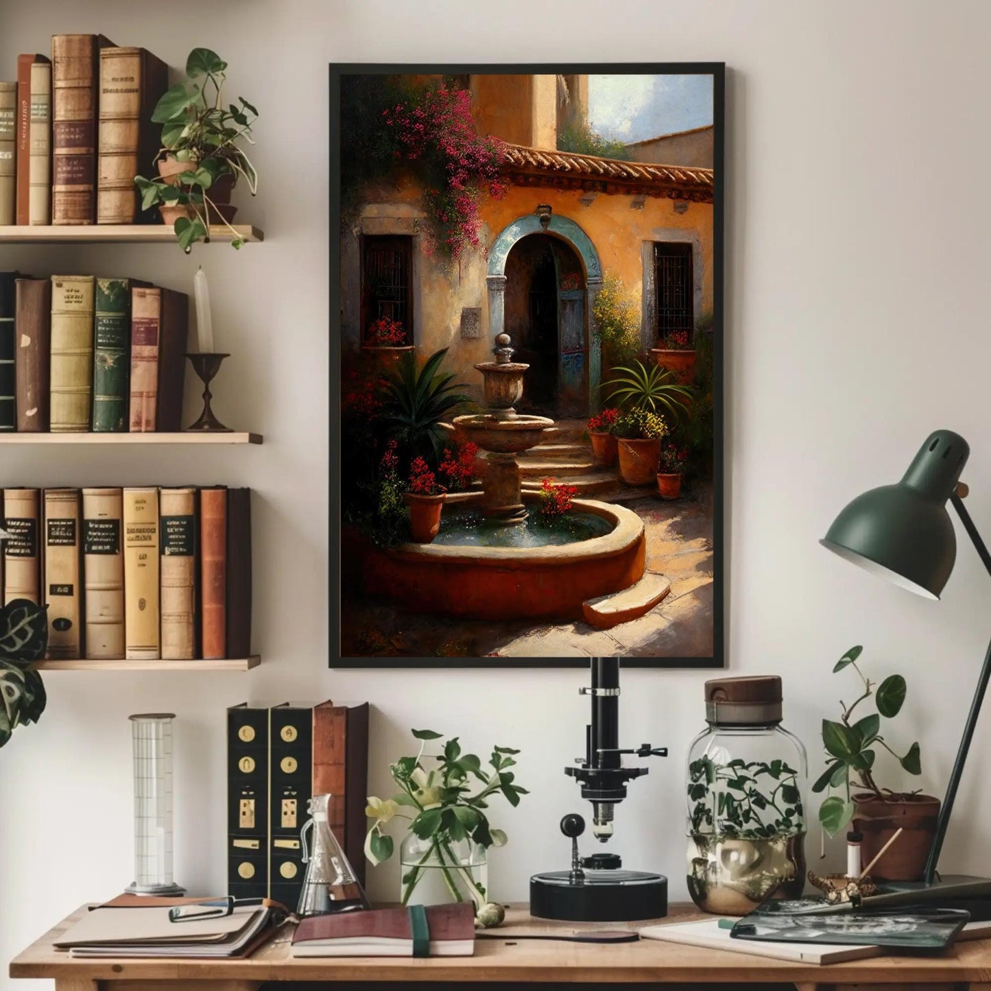 Mexican Courtyard Print - Colorful Garden Art | Latino Home Decor Canvas - Antarmada