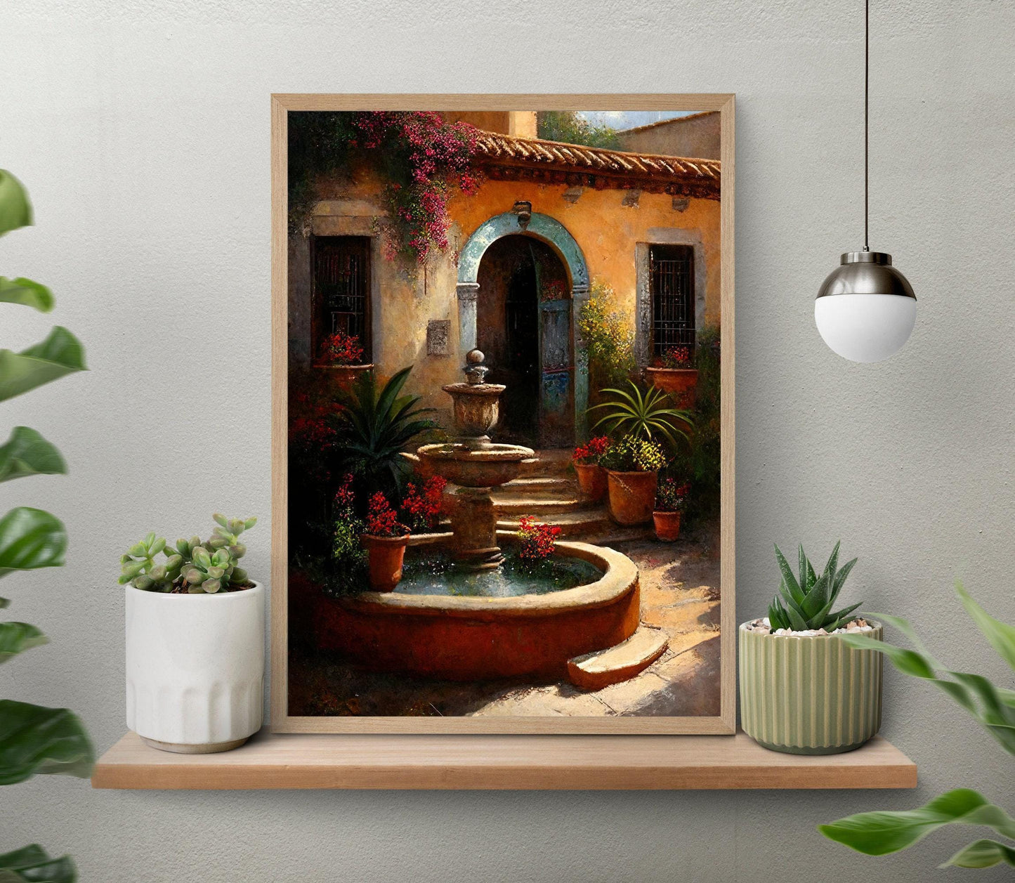 Mexican Courtyard Print - Colorful Garden Art | Latino Home Decor Canvas - Antarmada