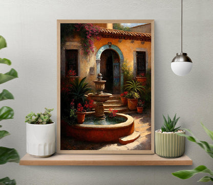 Mexican Courtyard Print - Colorful Garden Art | Latino Home Decor Canvas - Antarmada