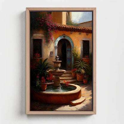 Mexican Courtyard Print - Colorful Garden Art | Latino Home Decor Canvas - Antarmada