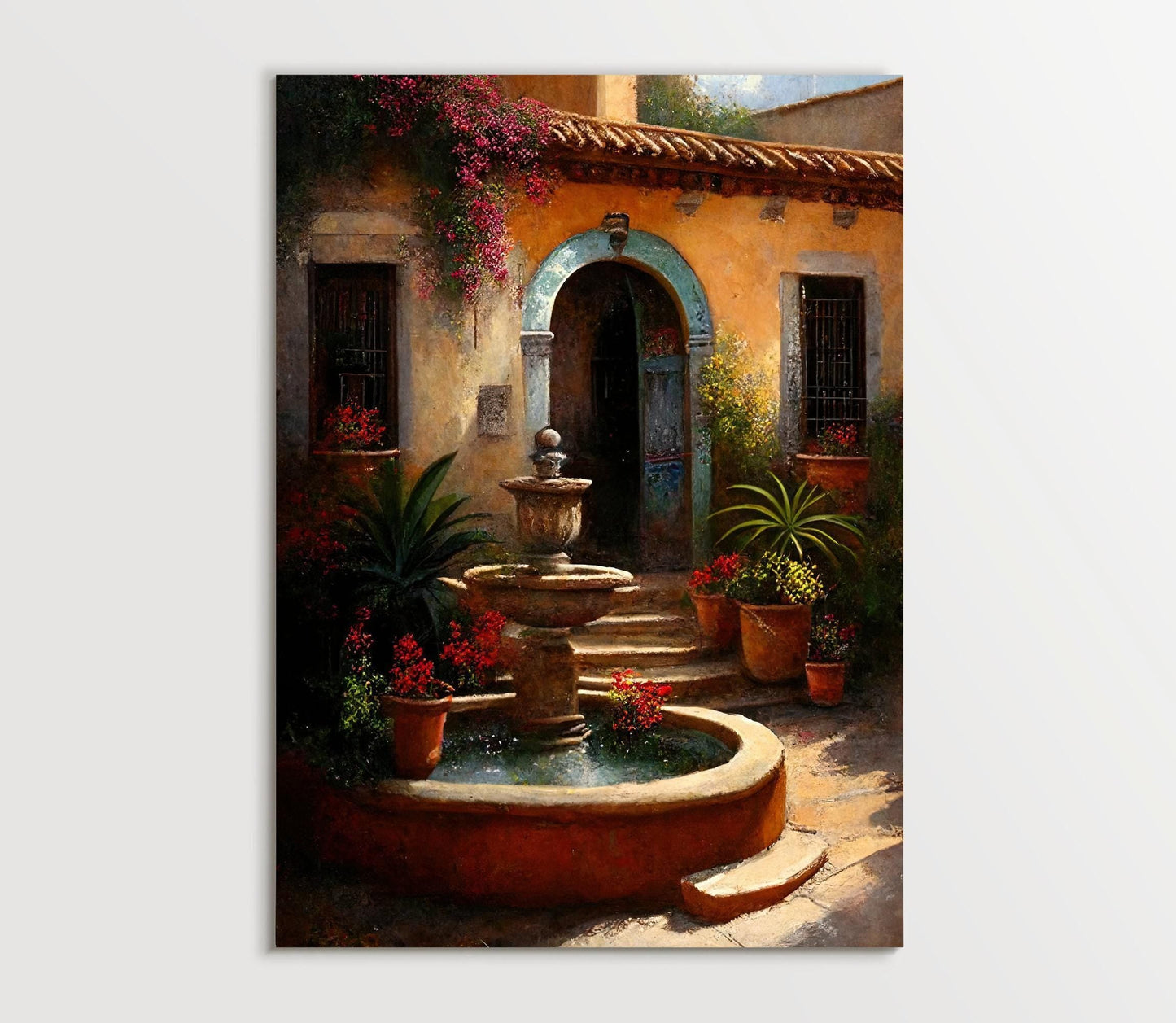 Mexican Courtyard Print - Colorful Garden Art | Latino Home Decor Canvas - Antarmada