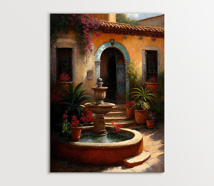 Mexican Courtyard Print - Colorful Garden Art | Latino Home Decor Canvas - Antarmada