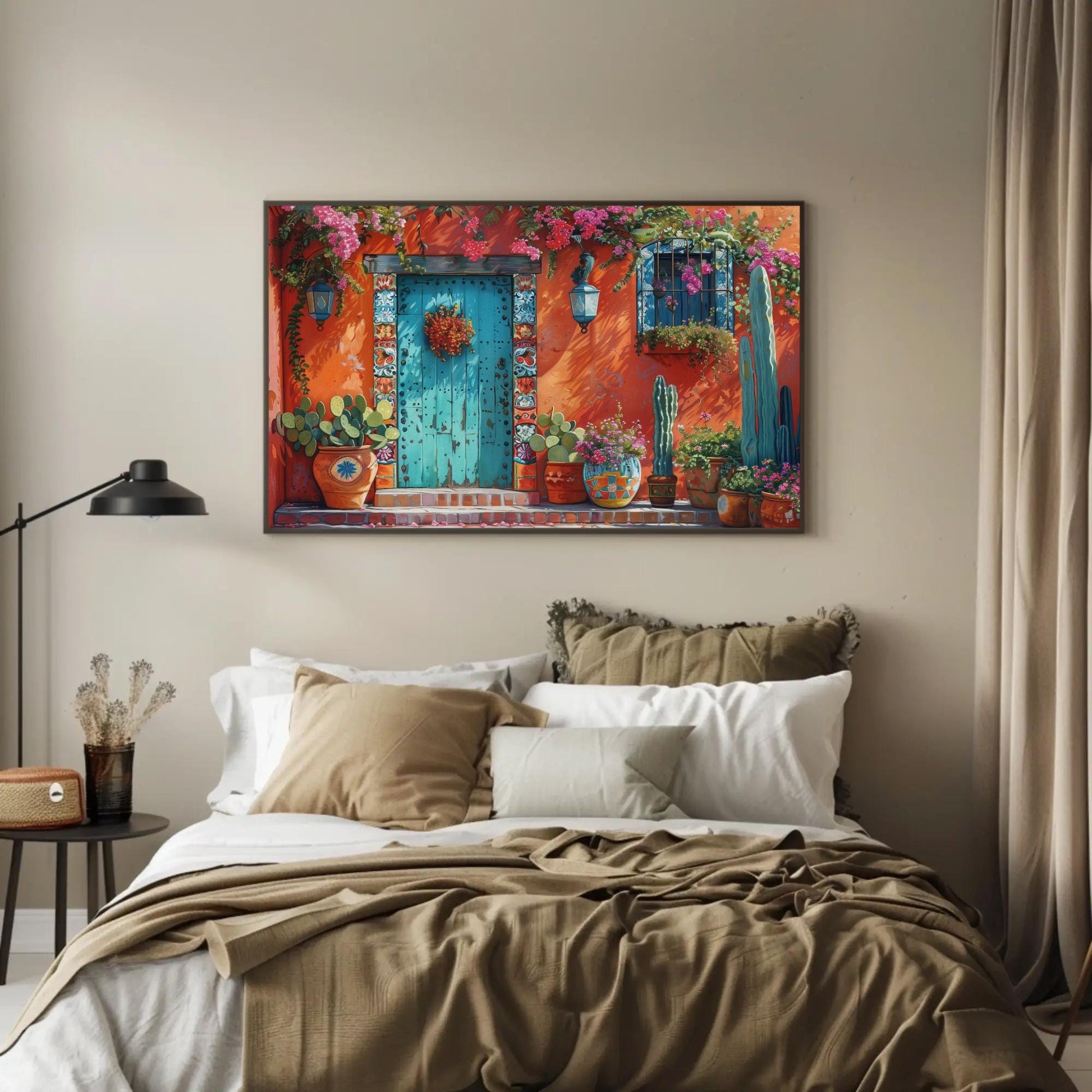 Mexican Doorway Canvas | Vibrant Southwestern Wall Art - Turquoise Door Print - Antarmada