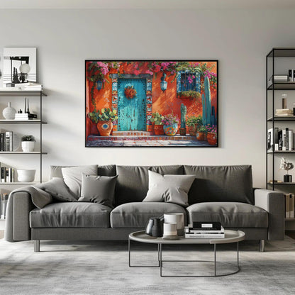 Mexican Doorway Canvas | Vibrant Southwestern Wall Art - Turquoise Door Print - Antarmada