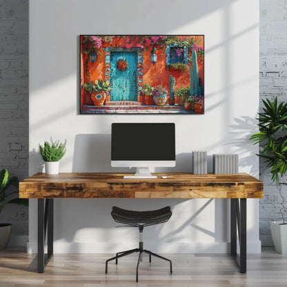 Mexican Doorway Canvas | Vibrant Southwestern Wall Art - Turquoise Door Print - Antarmada