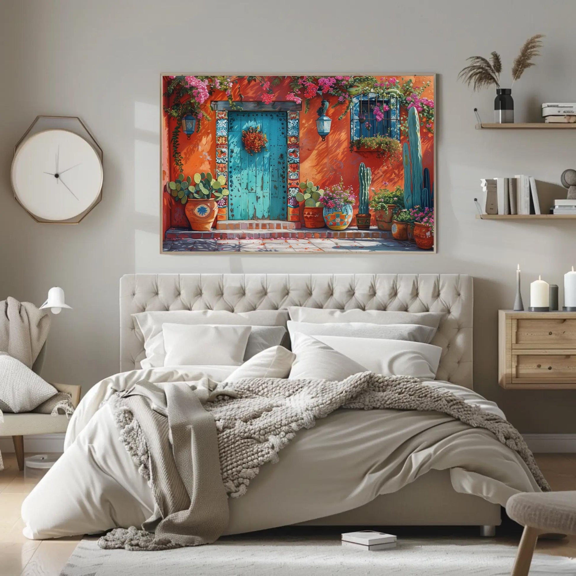 Mexican Doorway Canvas | Vibrant Southwestern Wall Art - Turquoise Door Print - Antarmada