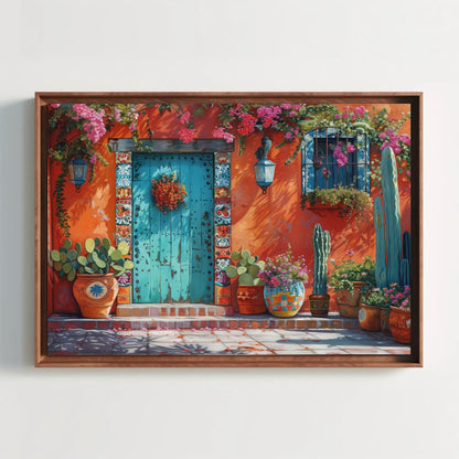 Mexican Doorway Canvas | Vibrant Southwestern Wall Art - Turquoise Door Print - Antarmada