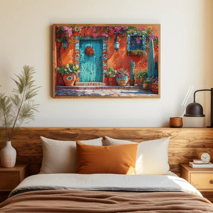 Mexican Doorway Canvas | Vibrant Southwestern Wall Art - Turquoise Door Print - Antarmada