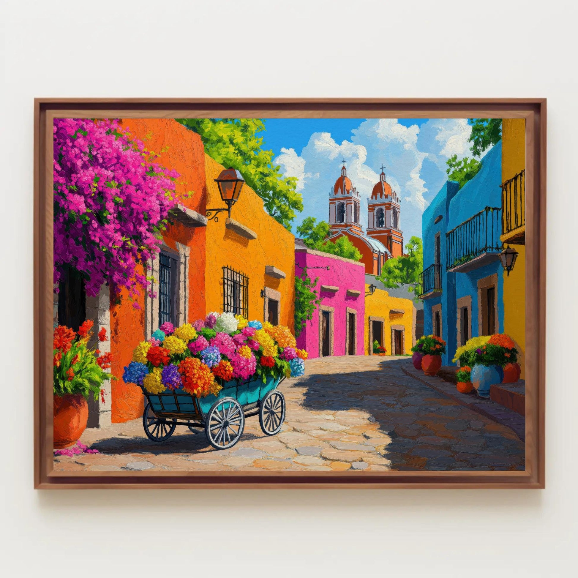 Mexican Flower Street , Colorful Mexico canvas wall art shown in a styled room (view 4)