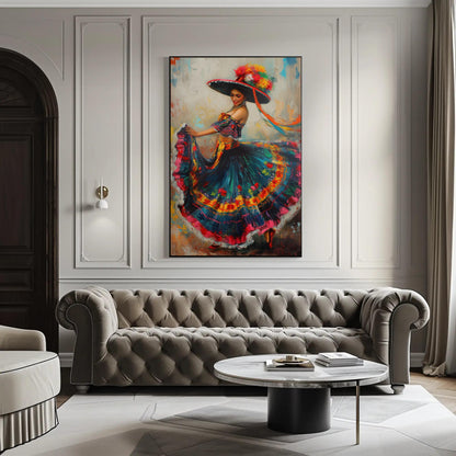 Mexican Folk Art Canvas - Framed Colorful Mexican Woman Print Ready to Hang - Antarmada
