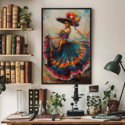 Mexican Folk Art Canvas - Framed Colorful Mexican Woman Print Ready to Hang - Antarmada