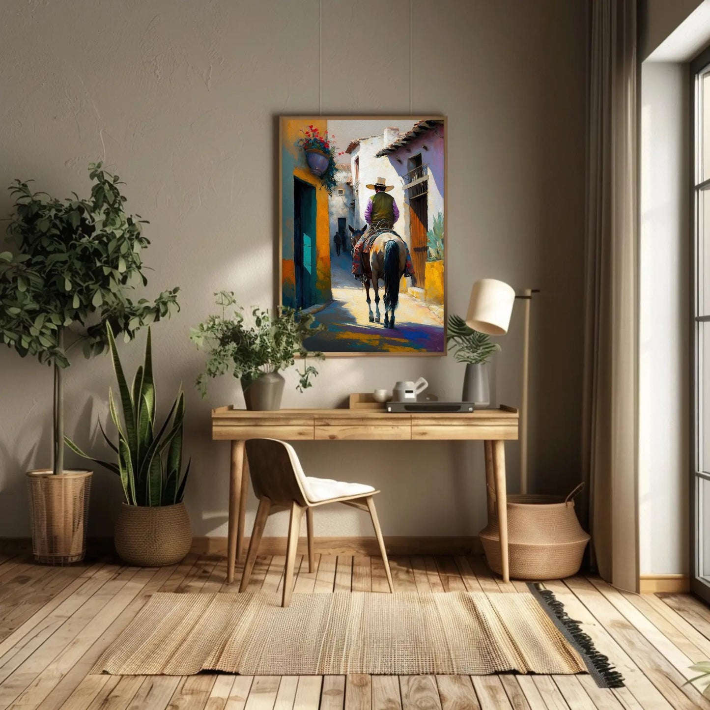 Mexican Horse Rider Canvas – Colorful Village Scene | Museum Grade Canvas Print - Antarmada