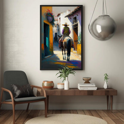 Mexican Horse Rider Canvas – Colorful Village Scene | Museum Grade Canvas Print - Antarmada